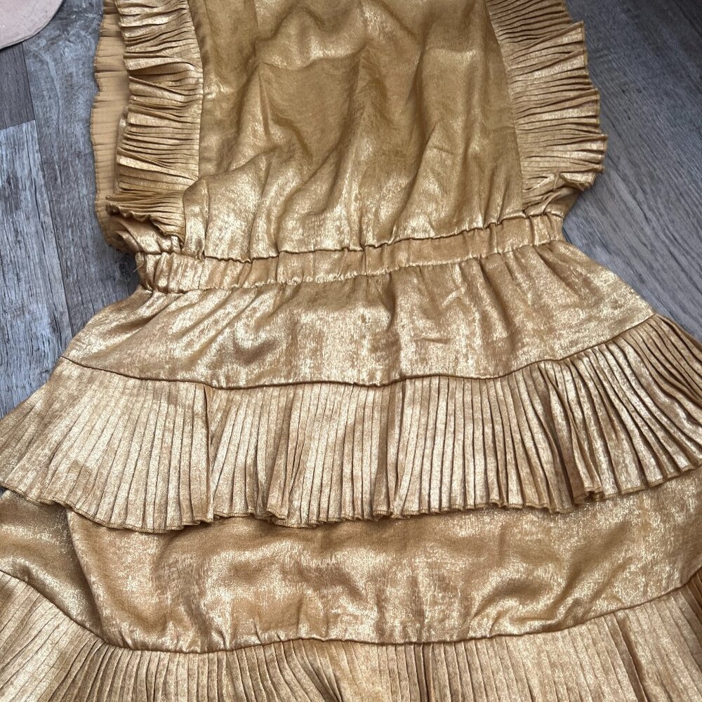 TCEC Metallic Gold Ruffled Mini Dress size‎ small - Picture 5 of 12